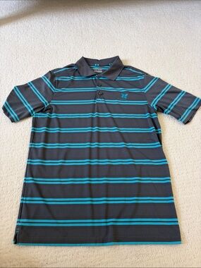 Under Armour Men's Black and Teal Striped Kapalua Polo